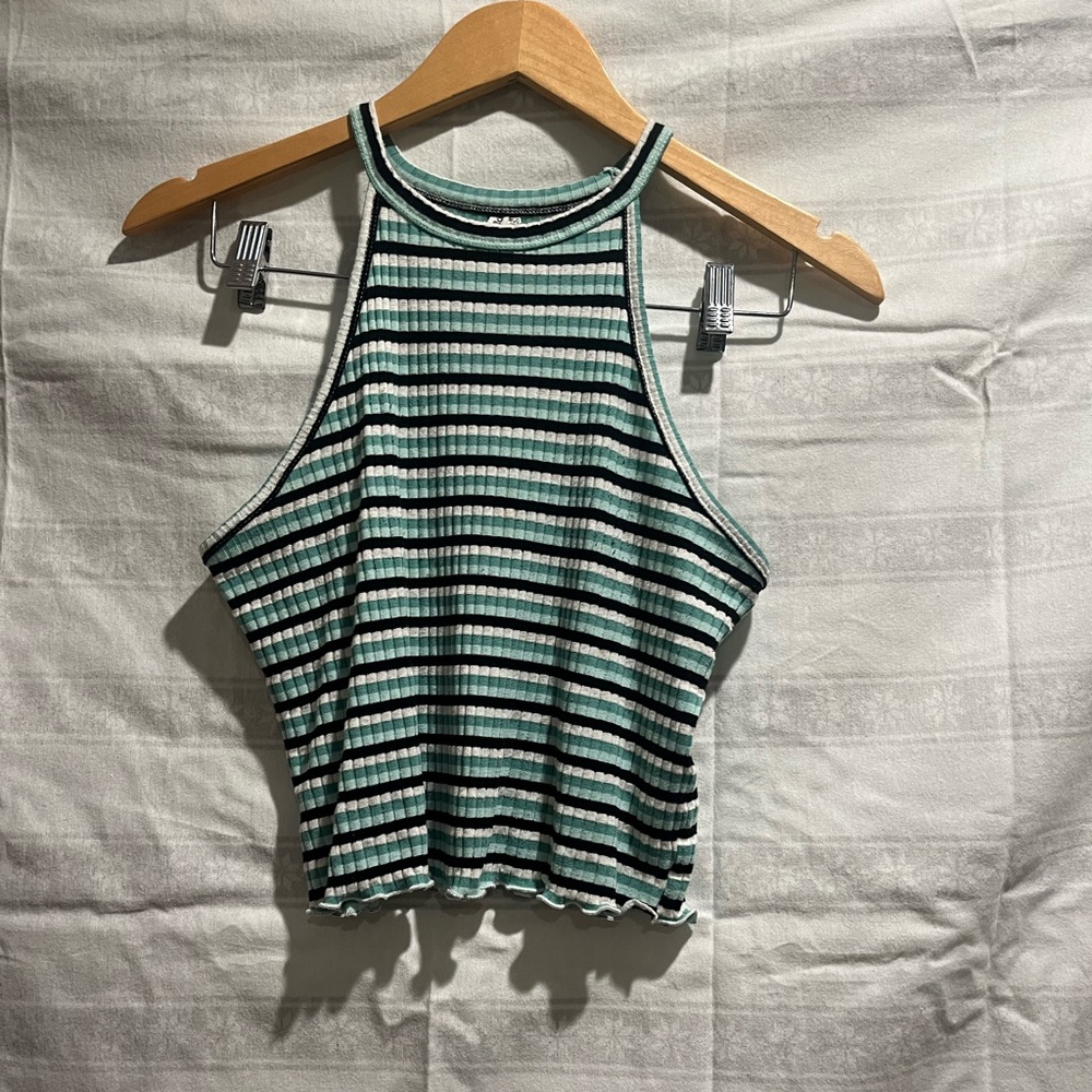 Black white and yellow striped crop top